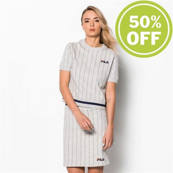 Fila Bren Short Sleeve Short Sleeve Shirt With Pinstripes Marl Light Women's T-Shirts - Light Grey,N